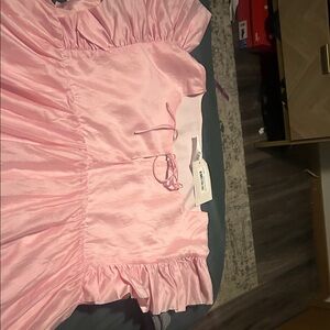 Chic Pink Satin Mini Dress with Ruffles